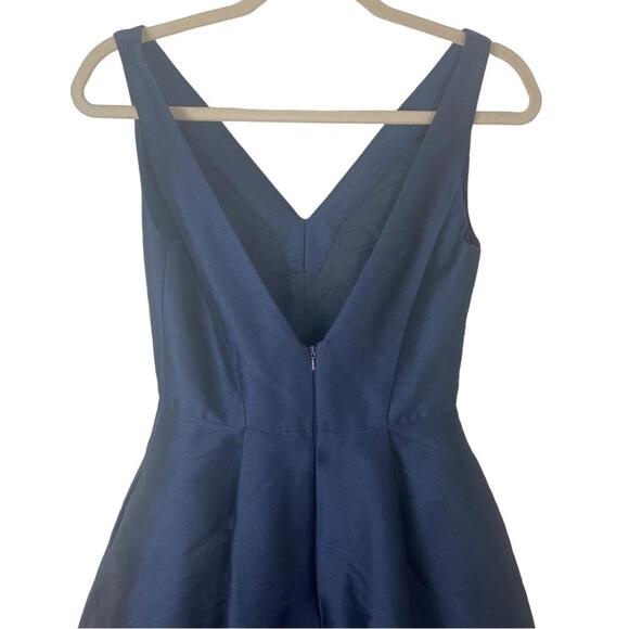 Monique Ihuiller high low gown dress navy blue elegant V neck lace detail US2 - Picture 12 of 15